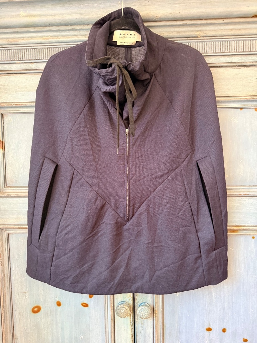 Marni Cowl Neck Poncho Jacket Size 44 Very Dark Blue
